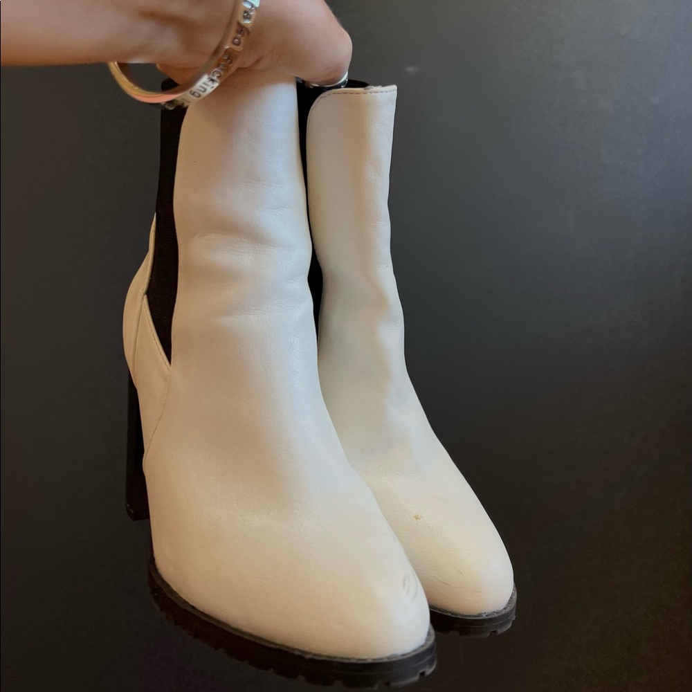 White & Black Heeled Boots